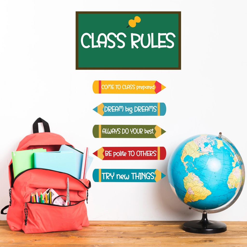 Classroom Rules Wall Decal – Colorful School Wall Decor, Motivational Quotes for Kids Classroom, Teacher Wall Art 589LU
