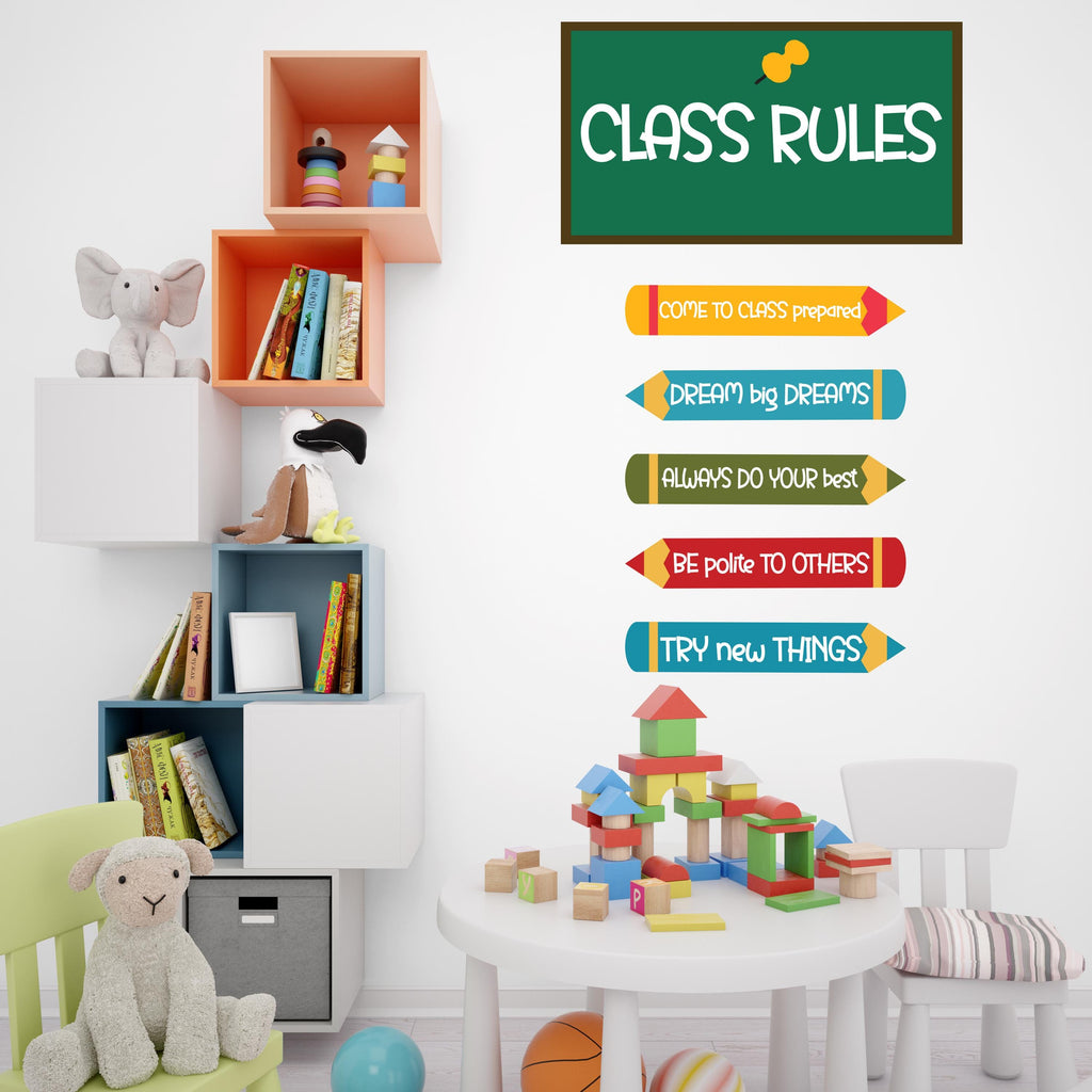 Classroom Rules Wall Decal – Colorful School Wall Decor, Motivational Quotes for Kids Classroom, Teacher Wall Art 589LU