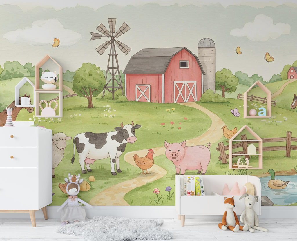 Farm Animals Wall Graphics Farm Animal Peel and Stick Goat Sheep Pig Animals room Farm Wallpaper Nursery wall decor Mural 579RS