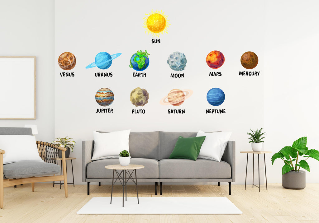Solar System Wall Decal for Kids Room, Space Nursery Wall Stickers, Planets Wall Art, Educational Classroom Decor, Hedboard decals 617LU