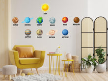 Load image into Gallery viewer, Solar System Wall Decal for Kids Room, Space Nursery Wall Stickers, Planets Wall Art, Educational Classroom Decor, Hedboard decals 617LU
