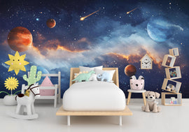 Space Wall Decal | Galaxy Wall Mural | Outer Space Wallpaper | Celestial Stars and Planets Wall Art | Astronomy Room Decor 583RS