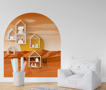 Load image into Gallery viewer, Desert Sunset Wall Arch Decal, Camels Desert Sun, Tranquil Desert Landscape | Earth Tone Home Decor, Headboard Decor, Wall Arch Decal 618LU