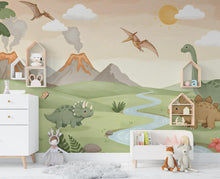 Load image into Gallery viewer, Dinosaur Wall Decal | Watercolor Dino Wallpaper | Prehistoric Wall Mural for Kids Room Nursery | T-Rex Jungle Decor 584RS