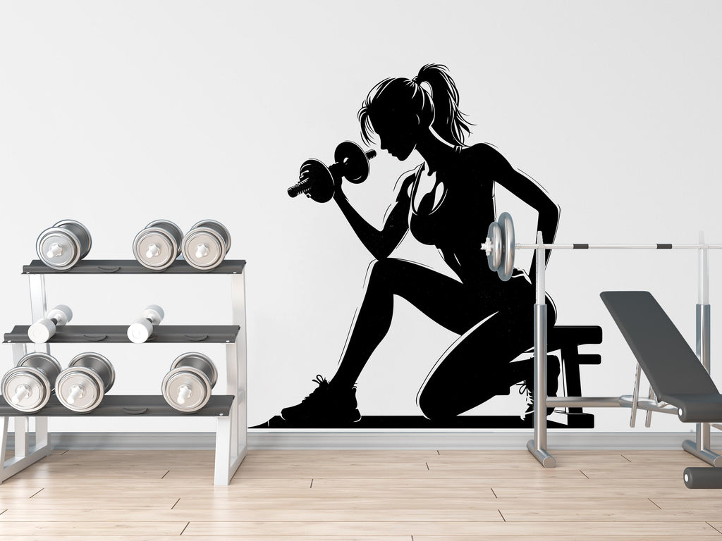 Girl Gym Wall Decal Power fitness Women Squat Decor Workout Art Vinyl Gym Wall Stickers Bedroom Gym Workout Motivation Cross-fit 111DE
