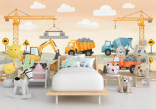 Load image into Gallery viewer, Construction Wallpaper | Boys Room Wall Mural | Digger, Bulldozer &amp; Cement Mixer Wall Decal | Truck Themed Nursery Decor 586RS