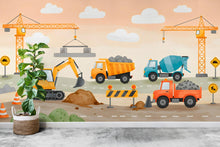 Load image into Gallery viewer, Construction Wallpaper | Boys Room Wall Mural | Digger, Bulldozer &amp; Cement Mixer Wall Decal | Truck Themed Nursery Decor 586RS