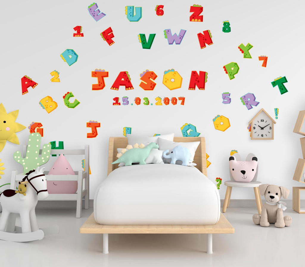 Personalized Name & Birthday Wall Decal – Alphabet Cloud and Number Design for Kids Room – Customizable Wall Art for Baby Room Decor 596LU