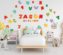 Load image into Gallery viewer, Personalized Name &amp; Birthday Wall Decal – Alphabet Cloud and Number Design for Kids Room – Customizable Wall Art for Baby Room Decor 596LU