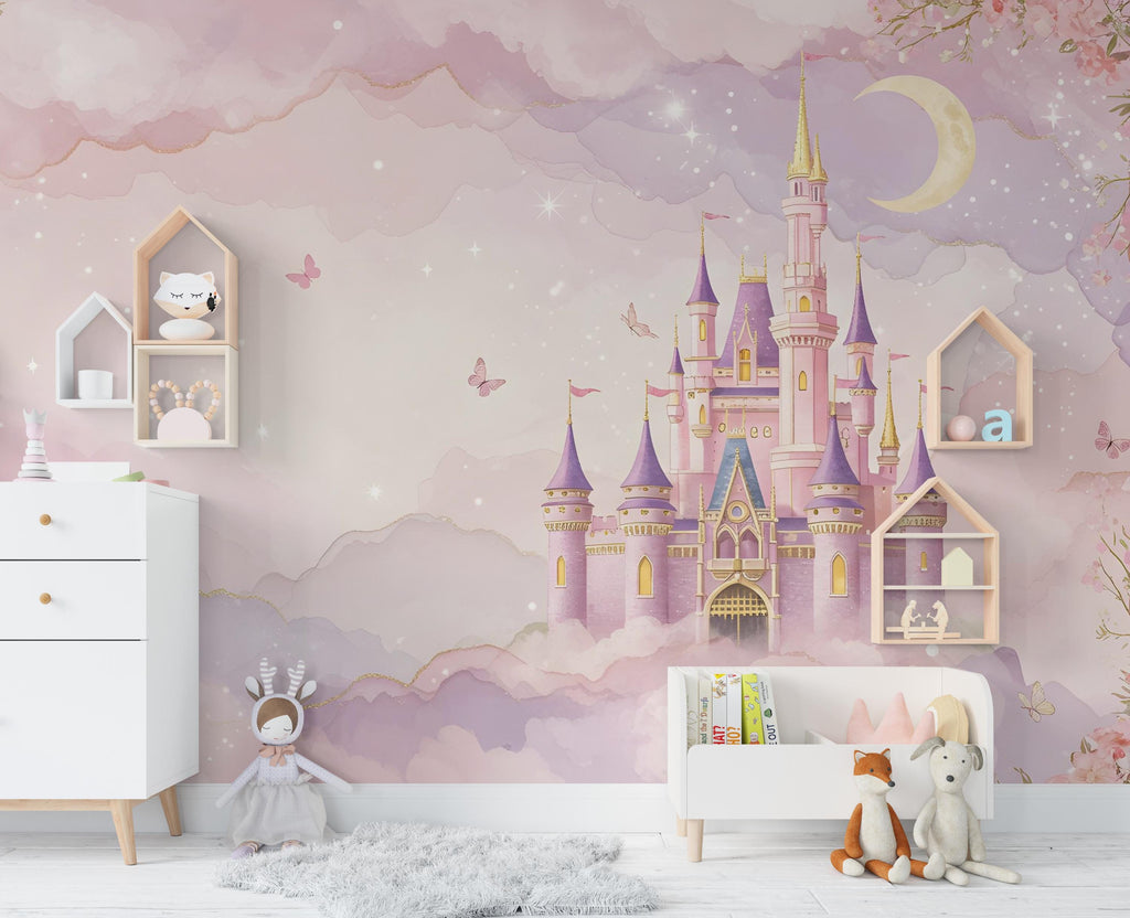 Princess Castle Wall Graphics Peel and Stick Girl room Wallpaper Nursery Self Adhesive Removable nursery wall decor Mural 589RS