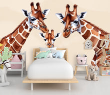 Load image into Gallery viewer, Peel &amp; Stick Giraffe Wallpaper, Cartoon-Style Safari Wall Decor for Kids' Rooms, Nurseries, and Playrooms Giraffe Safari Wallpaper 597LU