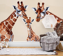 Load image into Gallery viewer, Peel &amp; Stick Giraffe Wallpaper, Cartoon-Style Safari Wall Decor for Kids' Rooms, Nurseries, and Playrooms Giraffe Safari Wallpaper 597LU