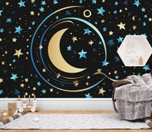 Load image into Gallery viewer, Peel &amp; Stick Starry Night Sky Wallpaper – Crescent Moon and Stars Design for Bedroom, Nursery, Kids Rooms and living room 601LU