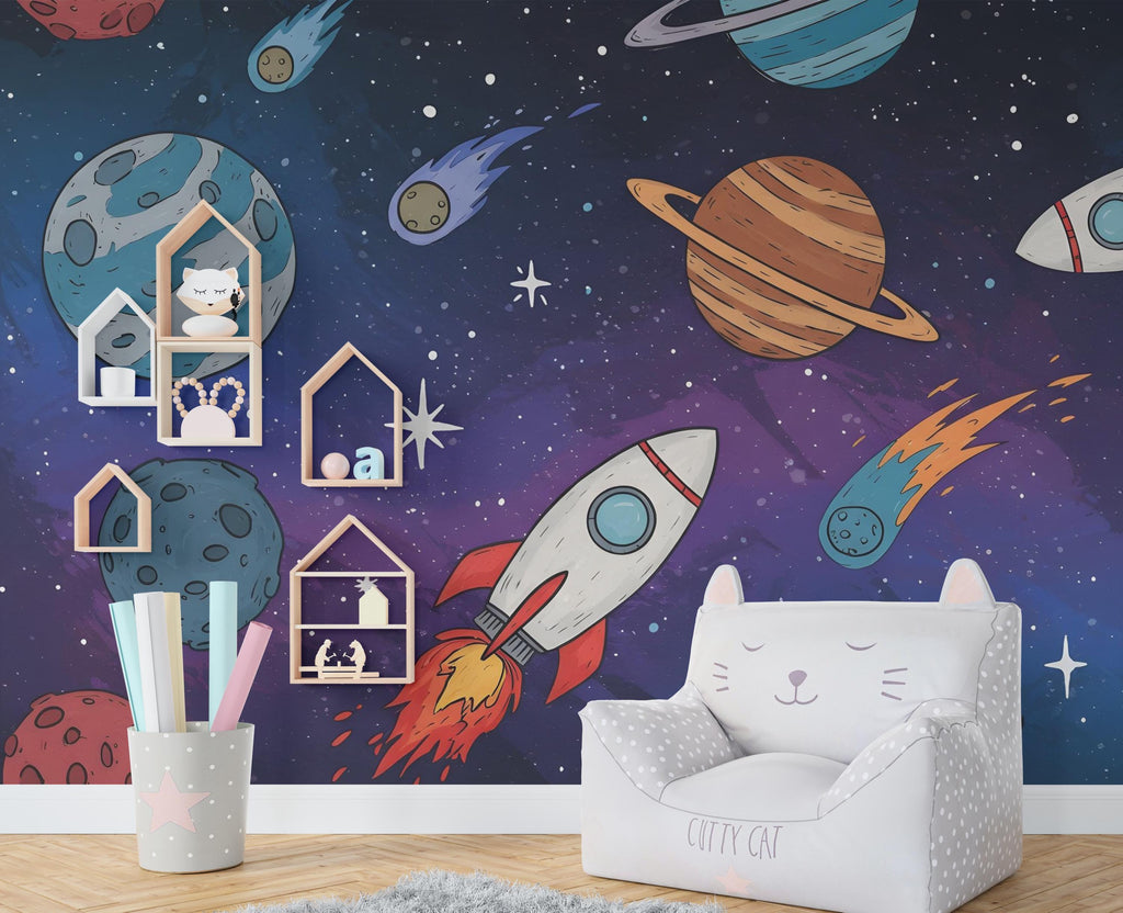 Space Wall Decal | Galaxy Wall Mural | Outer Space Wallpaper | Celestial Stars and Planets Wall Art | Astronomy Room Decor 590RS
