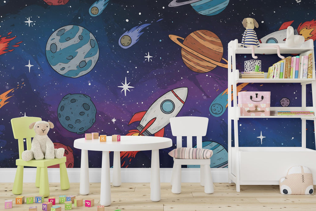 Space Wall Decal | Galaxy Wall Mural | Outer Space Wallpaper | Celestial Stars and Planets Wall Art | Astronomy Room Decor 590RS