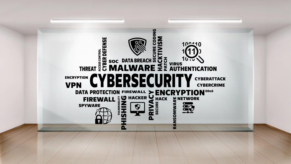 Cybersecurity Word Cloud Wall Decal | Hacker, Encryption, Malware & Tech Security Vinyl Sticker | Custom Cyber Security Office Decor 624LU