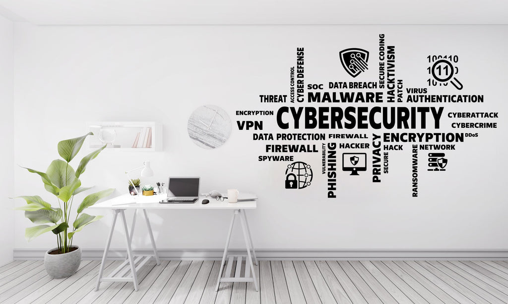 Cybersecurity Word Cloud Wall Decal | Hacker, Encryption, Malware & Tech Security Vinyl Sticker | Custom Cyber Security Office Decor 624LU