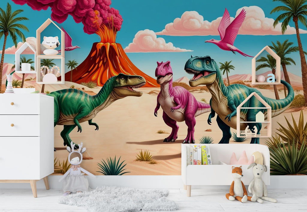 Dinosaur Wall Decal | Dino Wallpaper | Prehistoric Wall Mural for Kids Room Nursery | T-Rex Jungle Decor 598LU