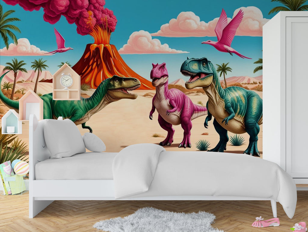 Dinosaur Wall Decal | Dino Wallpaper | Prehistoric Wall Mural for Kids Room Nursery | T-Rex Jungle Decor 598LU