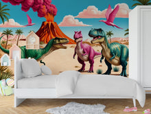 Load image into Gallery viewer, Dinosaur Wall Decal | Dino Wallpaper | Prehistoric Wall Mural for Kids Room Nursery | T-Rex Jungle Decor 598LU