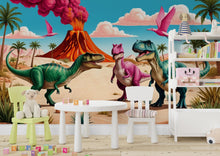 Load image into Gallery viewer, Dinosaur Wall Decal | Dino Wallpaper | Prehistoric Wall Mural for Kids Room Nursery | T-Rex Jungle Decor 598LU