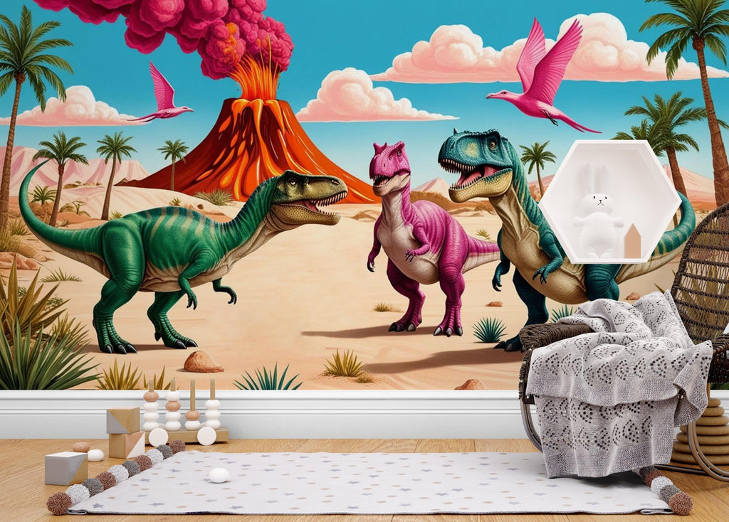 Dinosaur Wall Decal | Dino Wallpaper | Prehistoric Wall Mural for Kids Room Nursery | T-Rex Jungle Decor 598LU