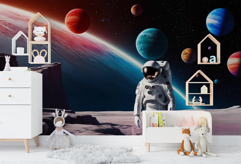 Astronaut Wallpaper – Solar System Space Wall Mural, Peel and Stick Kids Room Wallpaper, Outer Space Nursery Decor 602LU
