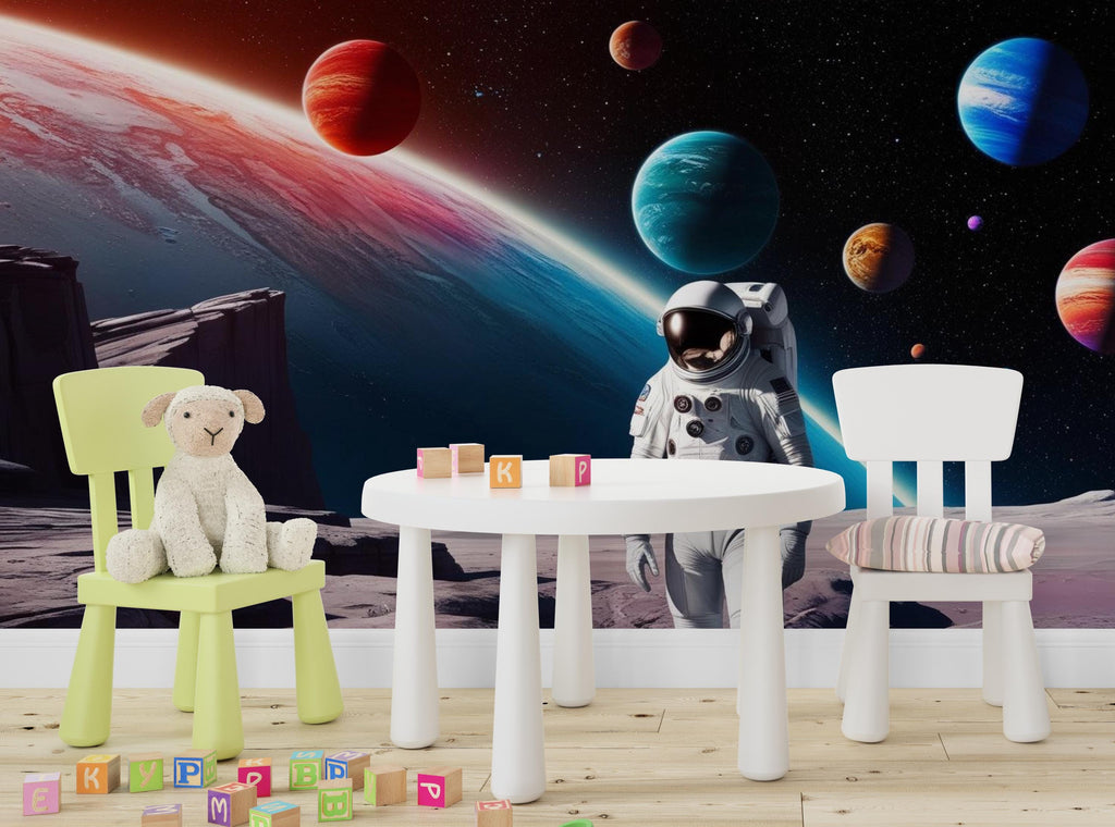 Astronaut Wallpaper – Solar System Space Wall Mural, Peel and Stick Kids Room Wallpaper, Outer Space Nursery Decor 602LU