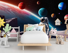 Load image into Gallery viewer, Astronaut Wallpaper – Solar System Space Wall Mural, Peel and Stick Kids Room Wallpaper, Outer Space Nursery Decor 602LU