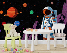 Load image into Gallery viewer, Astronaut on Moon with Solar System Planets - Stunning Digital Space Art - Sci-Fi Outer Space Wallpaper for Home, Kids Room Decor 603LU