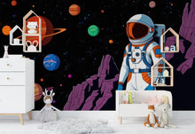 Load image into Gallery viewer, Astronaut on Moon with Solar System Planets - Stunning Digital Space Art - Sci-Fi Outer Space Wallpaper for Home, Kids Room Decor 603LU
