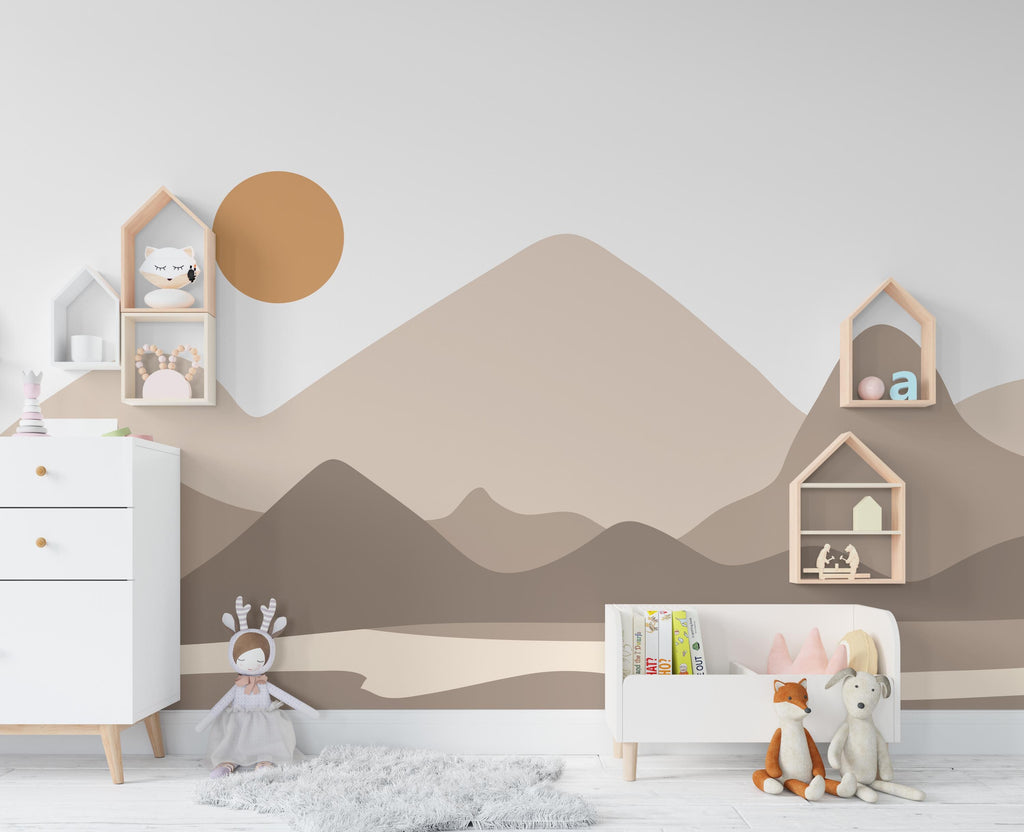 Minimalist Mountain Line Art Wall Decal – Boho Colorful Nature Decor – Modern Home Accent – Nursery Mountain Wall Sticker, Kids Room 626LU
