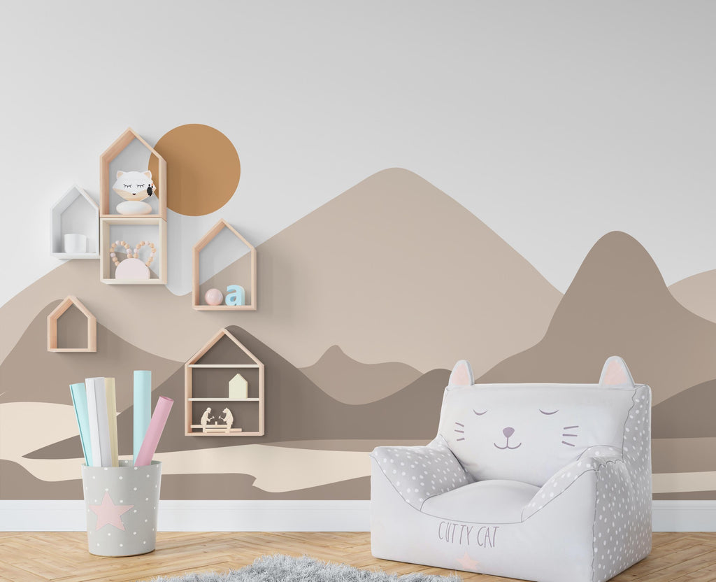 Minimalist Mountain Line Art Wall Decal – Boho Colorful Nature Decor – Modern Home Accent – Nursery Mountain Wall Sticker, Kids Room 626LU