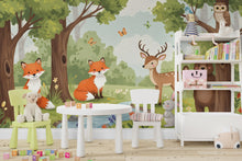 Load image into Gallery viewer, Forest Animals Wall Graphics Bear Fox Deer Peel and Stick Girl room Forest Wallpaper Nursery Self Adhesive Nursery wall decor Mural 595RS