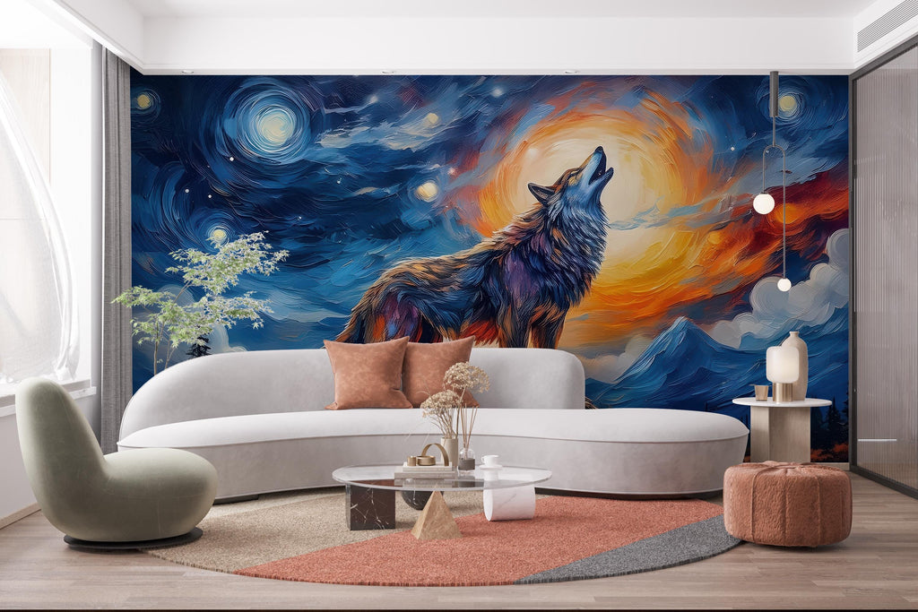 Wolf Howling Wall Graphics Peel and Stick Animal room Wallpaper Nursery Self Adhesive Watercolor nursery wall decor Mural 621RS