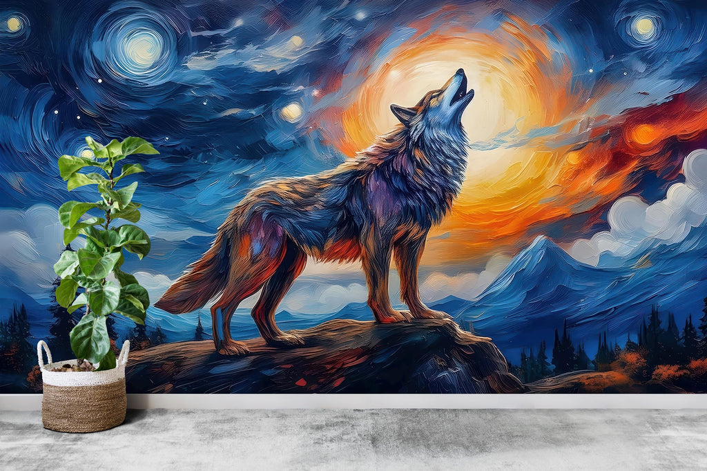 Wolf Howling Wall Graphics Peel and Stick Animal room Wallpaper Nursery Self Adhesive Watercolor nursery wall decor Mural 621RS