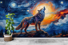 Load image into Gallery viewer, Wolf Howling Wall Graphics Peel and Stick Animal room Wallpaper Nursery Self Adhesive Watercolor nursery wall decor Mural 621RS
