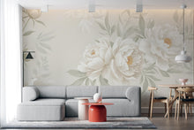 Load image into Gallery viewer, White Peony Wall Graphics Peel and Stick Flower room Wallpaper Peony Self Adhesive Watercolor nursery wall decor Mural 622RS