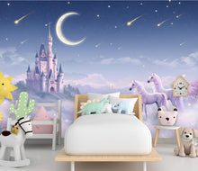 Load image into Gallery viewer, Unicorn Princess Castle Wall Graphics Peel and Stick Girl room Wallpaper Nursery Self Adhesive Rainbow nursery wall decor Mural 623RS