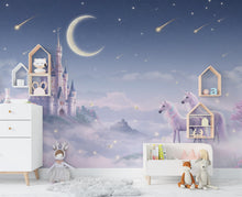 Load image into Gallery viewer, Unicorn Princess Castle Wall Graphics Peel and Stick Girl room Wallpaper Nursery Self Adhesive Rainbow nursery wall decor Mural 623RS