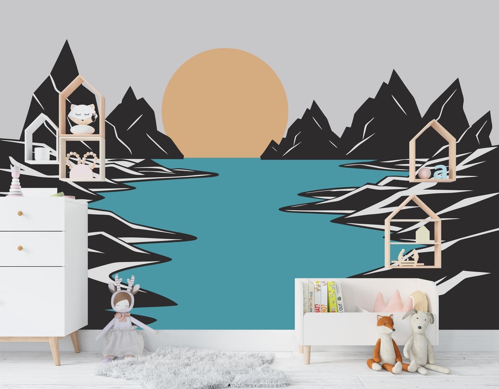 River Rocks Sun Wall Graphics Peel and Stick Nature Room Wallpaper Nursery Self Adhesive Nursery Wall Decor Mural 627LU