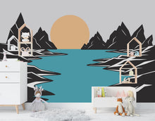 Load image into Gallery viewer, River Rocks Sun Wall Graphics Peel and Stick Nature Room Wallpaper Nursery Self Adhesive Nursery Wall Decor Mural 627LU