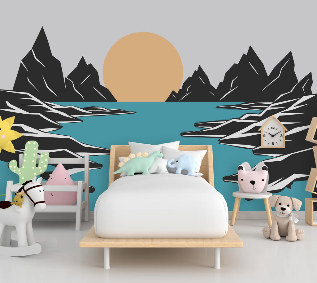 River Rocks Sun Wall Graphics Peel and Stick Nature Room Wallpaper Nursery Self Adhesive Nursery Wall Decor Mural 627LU