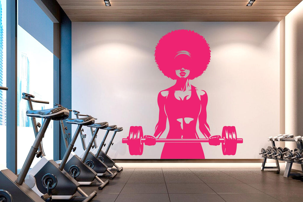 Gym Wall Decal Afro Girl Power fitness Quote Decor Workout Art Vinyl Gym Wall Stickers Bedroom Gym Workout Girl Motivation Crossfit 624RS