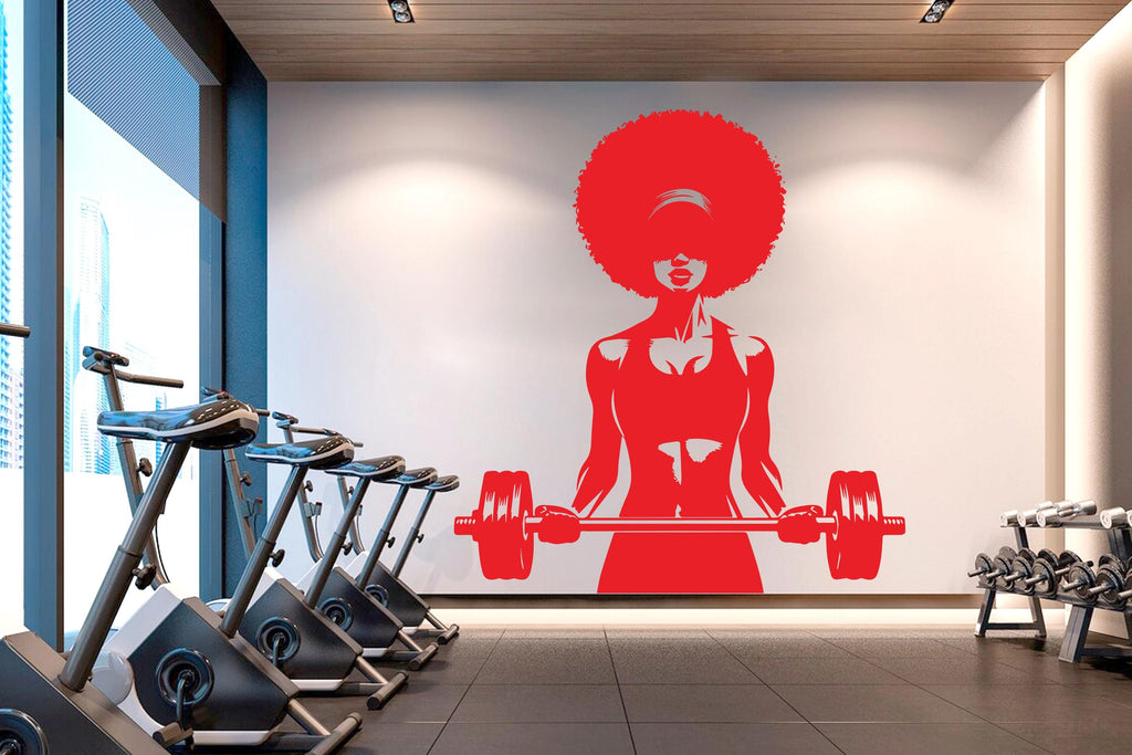 Gym Wall Decal Afro Girl Power fitness Quote Decor Workout Art Vinyl Gym Wall Stickers Bedroom Gym Workout Girl Motivation Crossfit 624RS