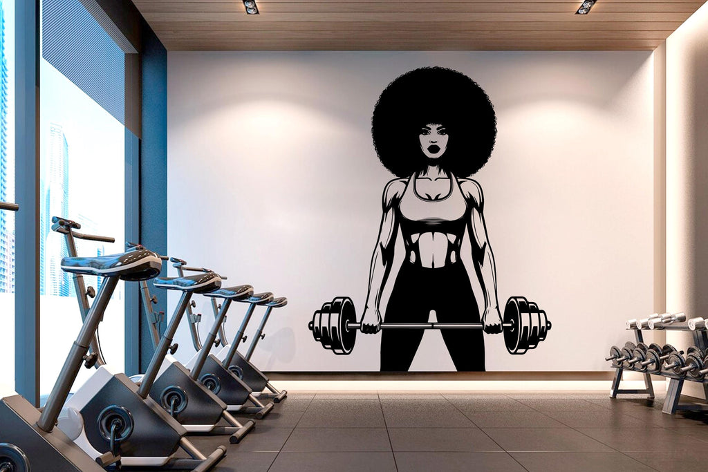 Gym Wall Decal Afro Girl Power fitness Quote Decor Workout Art Vinyl Gym Wall Stickers Bedroom Gym Workout Girl Motivation Crossfit 627RS