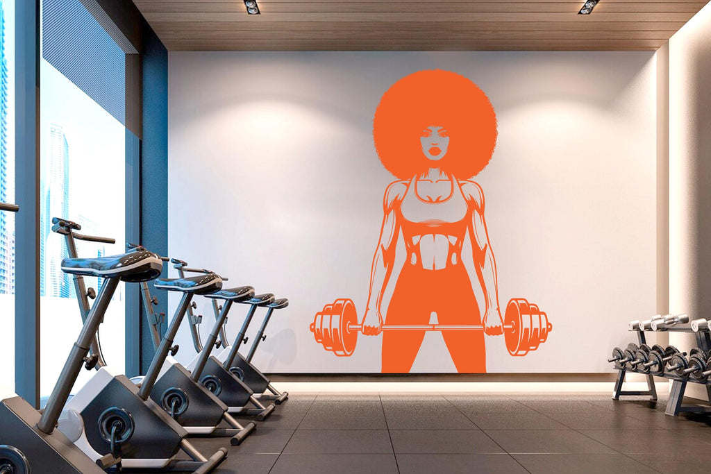 Gym Wall Decal Afro Girl Power fitness Quote Decor Workout Art Vinyl Gym Wall Stickers Bedroom Gym Workout Girl Motivation Crossfit 627RS