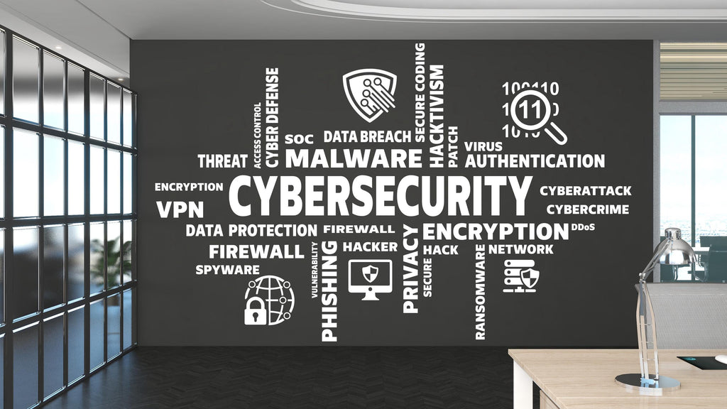 Cybersecurity Word Cloud Wall Decal | Hacker, Encryption, Malware & Tech Security Vinyl Sticker | Custom Cyber Security Office Decor 624LU