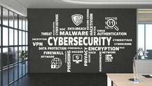 Load image into Gallery viewer, Cybersecurity Word Cloud Wall Decal | Hacker, Encryption, Malware &amp; Tech Security Vinyl Sticker | Custom Cyber Security Office Decor 624LU