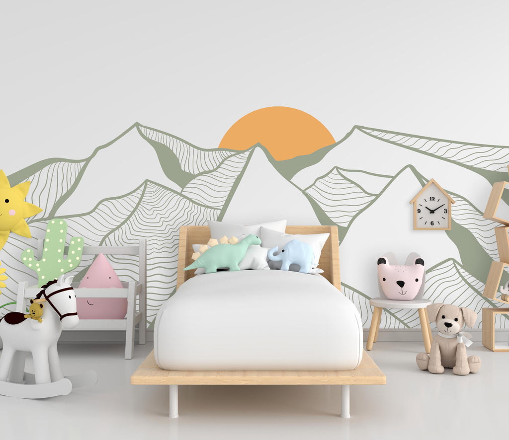 Minimalist Mountain Line Art Wall Decal – Boho Colorful Nature Decor – Modern Home Accent – Nursery Mountain Wall Sticker, Kids Room 628LU